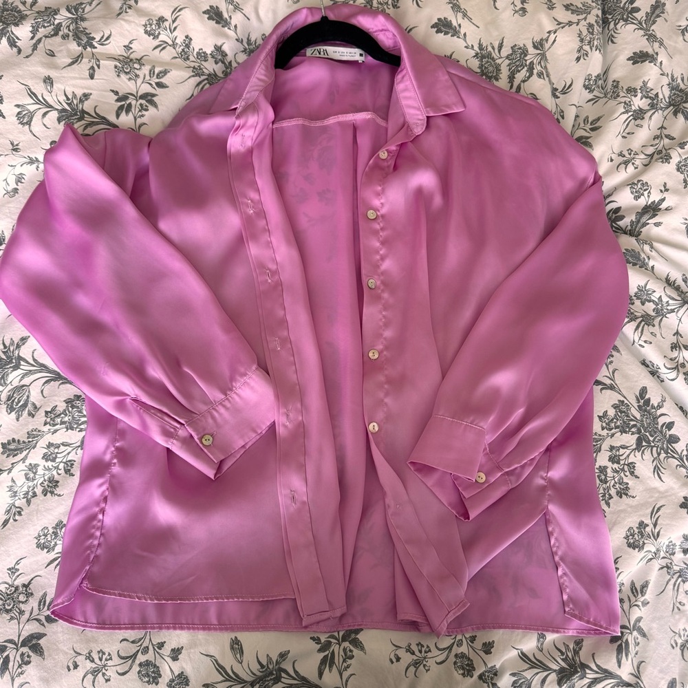 Zara pink satin button down